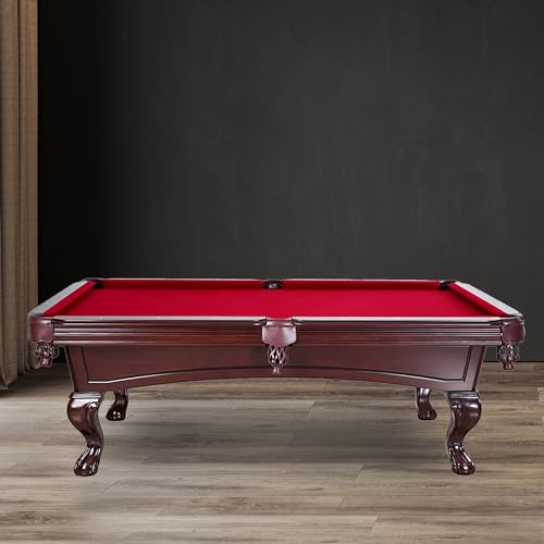 Hathaway Augusta 8-ft Pool Table Pool Table for Family Game Rooms with Burgundy Felt, 57-in Cues, Balls, Brush and Chalk - Mahogany Finish,Maple Hathaway