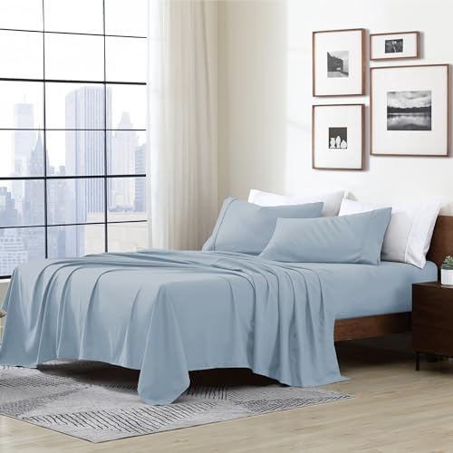 Cathay Home Essentials Ultra Soft Hypoallergenic Wrinkle Resistant Double Brushed Microfiber Bedding Sheet Set, Blue Fog, Twin Cathay Home