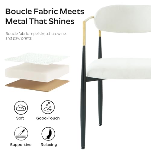 HAIZAO 71" White Oval Dining Table Set for 6, 7 Piece Modern Kitchen Table & 6 Upholstered Boucle White Dining Chairs with Gold Armrests for Kitchen, Dining Room, Meeting Room HAIZAO