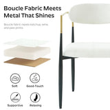 HAIZAO 71" White Oval Dining Table Set for 6, 7 Piece Modern Kitchen Table & 6 Upholstered Boucle White Dining Chairs with Gold Armrests for Kitchen, Dining Room, Meeting Room HAIZAO