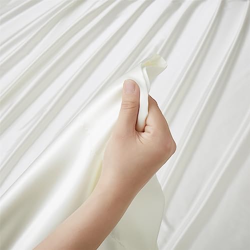 Ersmak Satin Flat Sheet Only, Single Flat Sheet Twin, Luxury & Ultra Soft Silky Bedding Top Sheet for Twin Mattress - Ivory White Ersmak