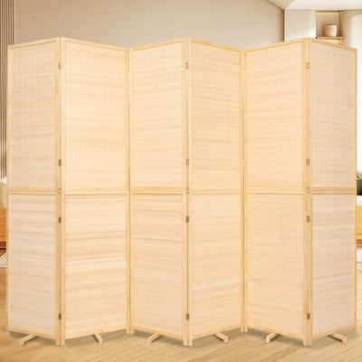 JVVMNJLK Room Divider, 6 FT Tall Folding Privacy Screen, Partition Divider for Room Separation, Portable Freestanding Wall Divider for Room, Bamboo Mesh Woven Design, Brown (Beige, 6-Panel 67”)