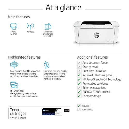 HP LaserJet Pro M15w Wireless Monochrome Printer, works with Alexa (W2G51A)