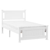 Bonnlo Twin Size Solid Wood Platform Bed Frame, Single Bed with Headboard, No Box Spring Needed Panel Bed, Wood Slat Support Mattress Foundation, White Bonnlo