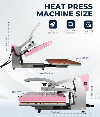 Jinrrenyi 24x16 Inch Heat Press Machine for T Shirts with LCD Smart Screen and Pull-Out Sliding Track, 2000W Digital Industrial Sublimation Printer for Heat Transfer Vinyl, Fast Heating Jinrrenyi