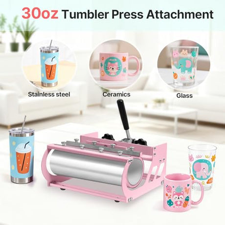 Slendor 5-in-1 Heat Press Machine, 12x15 Inch Sublimation Heat Press with 360° Swing Away, Digital T-Shirt Press with 20oz & 30oz Tumbler Press, Combo for T-Shirts, Hats, Caps & Plates Slendor