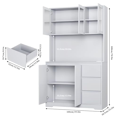 Finetones 71" Modern Grey Kitchen Pantry Cabinet with LED Lighting and Charging Station - WoodArtSupply