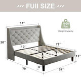 Feonase Full Size Bed Frame with Luxury Wingback and Fast Charging Station,Full Upholstered Button Tufted Storage Headboard Platform Bed,Sturdy Wooden Slats Support,Easy Assembly,Noise-Free,Light Gray Feonase