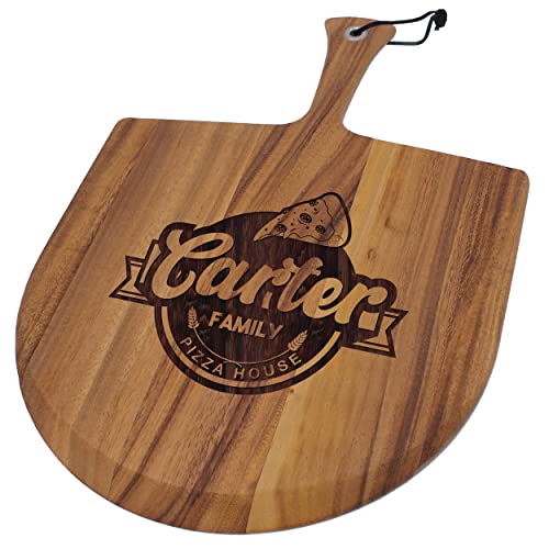 The Wedding Party Store Personalized Acacia Wood Pizza Peel Board Paddle with Handle - Custom Engraved and Monogrammed - WoodArtSupply