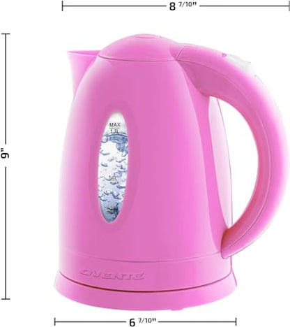 OVENTE Electric Kettle, Hot Water, Heater 1.7 Liter - BPA Free Fast Boiling Cordless Water Warmer - Auto Shut Off Instant Water Boiler for Coffee & Tea Pot - Pink KP72P