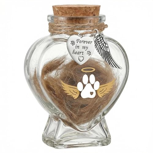 Chowsie Pet Memorial Bottle for Pet Hair, Pet Fur Memorial Keepsake, Keepsake for Dog and Cat Hair with Heart Shape Glass