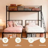CXRCY Heavy Duty Triple Bunk Bed, Twin Over Twin Over Twin with Guardrails, Inclined Ladder & Storage, Detachable Metal Bunk Bed for 3, Converts to 3 Separate Twin Beds CXRCY