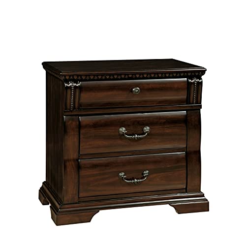 Furniture of America FOA Oulette 3pc Cherry Solid Wood Bedroom Set - King + Nightstand + Chest