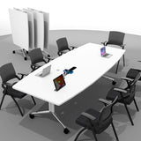 7.5FT Folding Conference Room Table for 6-8 People, 90.6" Meeting Seminar Table with Power Outlets & Cable Grommets Metal Frame for Office Conference, Executive & Collaborative Spaces (1, G, 90.6in) CUFEFi