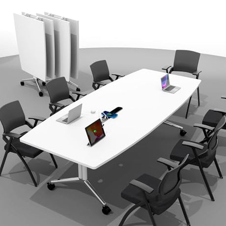 7.5FT Folding Conference Room Table for 6-8 People, 90.6" Meeting Seminar Table with Power Outlets & Cable Grommets Metal Frame for Office Conference, Executive & Collaborative Spaces (1, G, 90.6in) CUFEFi