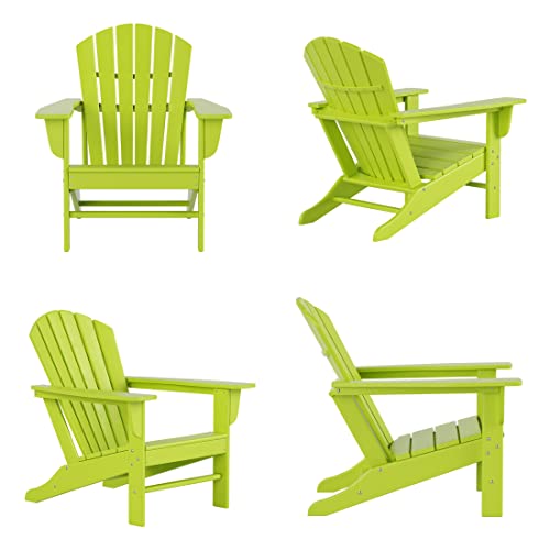 WestinTrends Dylan Adirondack Chair, All Weather Resistant Poly Lumber Outdoor Patio Chairs, Seashell Slat Curved Back, Widen Seat Armrest, Color Stay, Imitation Wood Texture, Lime Green - WoodArtSupply