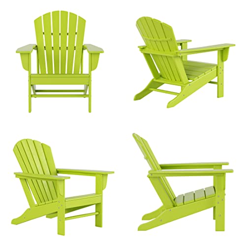 WestinTrends Dylan Adirondack Chair, All Weather Resistant Poly Lumber Outdoor Patio Chairs, Seashell Slat Curved Back, Widen Seat Armrest, Color Stay, Imitation Wood Texture, Lime Green WestinTrends