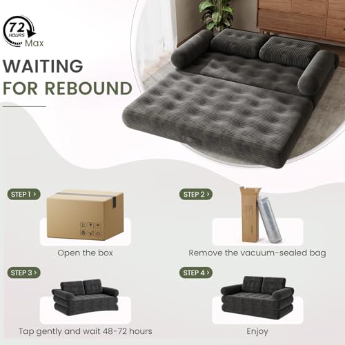 DSNAPE 59" Convertible Sofa Bed, 5-in-1 Folding Loveseat Sleeper Chair with Pillows Removable Armrests, Fold Out Boneless Couch Futon Floor Mattress Lounge for Apartment Dorm Living Room - Grey, Full DSNAPE