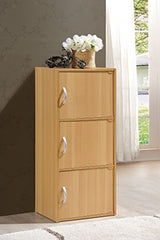 HODEDAH 3 Door Bookcase Cabinet, Beech Hodedah