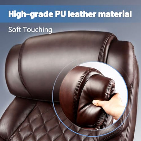 800LBS Big and Tall Office Chair for Heavy People, Heavy Duty Executive Chair with High Back, Extra Wide Seat and Adjustable Lumbar, Large Computer Desk Chair Comfortable for Home Office (Brown) FANTAWESO