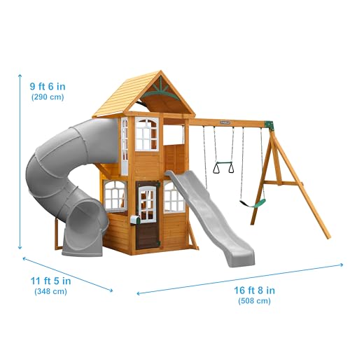 KidKraft Sterling Falls Wooden Swing Set/Playset with Clubhouse, Mailbox, Slide and Play Kitchen KidKraft
