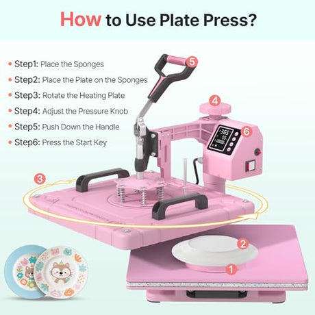 Slendor 8 in 1 Heat Press Machine 15x15 inch 360-Degree Swing Away Digital T Shirt Pressing Machine Multifunction Heat Transfer Sublimation Combo for T Shirts Mugs Hat Plate Cap,Pink Slendor