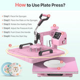 Slendor Heat Press 15x15 Inch 5 in 1 Heat Press Machine with 30OZ Tumbler 360-Degree Swing Away Digital Multifunction Heat Transfer Sublimation Combo for T Shirts Mugs Hat Plate Cap, Pink Slendor