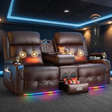 Aotolo Power Reclining Loveseat Sofa with Console, Wall Hugger RV Recliner Couch, Home Theater Seating with Heating & Massage, Bluetooth Speaker, LED Light, USB & Type-C Ports, Storage Armrests