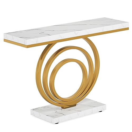 LITTLE TREE 41-Inch Modern Console Table, Gold Entryway Table for Living Room, Hallway, Entry, Gold + White LITTLE TREE