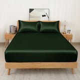 NSGZ 2 Pcs Satin Fitted Sheet and Pillowcase Set, Twin Silky Bottom Bedsheet Fit up to 15 Inch Deep Pocket Mattress, Dark Green Soft Satin Bedding Includes 1 Fitted Sheet and 1 Pillowcases NSGZ