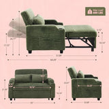 VINGLI Green Futon Sofa Bed Convertible Loveseat Sleeper Sofa Couch, Corduroy Pullout Sofa Fold Out Couch Bed with USB Ports, Cup Holders, Armrest for Living Room, Bedroom Apartment Room VINGLI