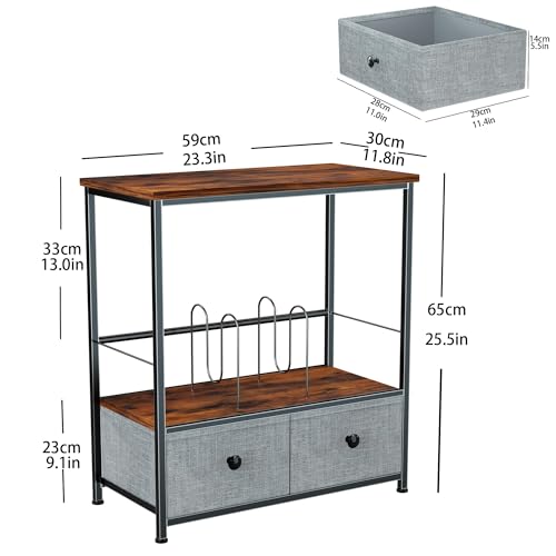 DALEMHOME Record Player Stand with Vinyl Storage, 2-Tier Record Shelf Table with Fabric Drawer, Holds Up to 110 Vinyl Records, Record Player Table for Turntable and Albums, 23.62"D × 11.81" W× 25.59"H DALEMHOME