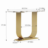 GDFStudio 43.3" Modern Console Table, Narrow Wooden Entryway Table with Imitation Marble Top and Gold Metal Base, Accent Sofa Table Behind Couch for Living Room Foyer Hallway, White+Gold GDFStudio