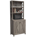 DWVO 67" Tall Wine Bar Cabinet for Liquor and Glasses, Farmhouse Kitchen Cabinet Coffee Bar with Adjustable Shelves, Open Storage Shelves, Buffet Kitchen Cabinet for Dinning Room, Kitchen, Grey Wash DWVO