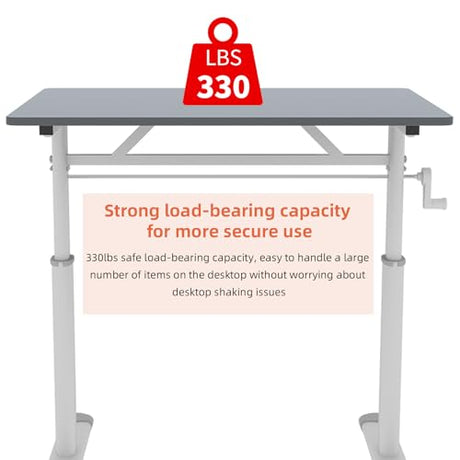 Adjustable Desk, Manual Height Adjustable Standing Desk with Crank, White Ergonomic Sit Stand Desk for Home Office,Compact standing desk, No Electric Needed, Fits Study & Workspaces (23.62"D*47.24"L) AYUYK