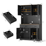 HOSTACK 71" Pantry Cabinet with Charging Station, Tall Kitchen Pantry Storage Cabinet with Microwave Stand, Farmhouse Kitchen Hutch Cabinet with Storage Drawers for Living Room, Dining Room, Black HOSTACK