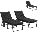 Outsunny Chaise Lounge Chair Outdoor Set of 2, 5-Position Reclining Pool Lounge Chairs with Cushions, Side Pocket, Headrest, Folding Lounger Tanning Chair Camping Cot for Patio, Beach, Black