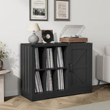 Takywep Record Player Stand with Door, Farmhouse Turntable Cabinet with Storage, Vinyl Record Storage Cabinet with Shelves for Up to 750 Albums, Multi-Purpose Wooden Media Console Table Takywep