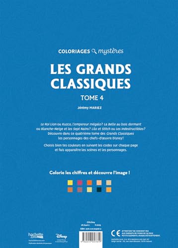 Coloriages mystères Disney - Les Grands classiques Tome 4 HACHETTE PRAT
