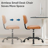 DUMOS Armless Home Office Desk Chair -Small Ergonomic with Low Back Lumbar Support, Height Adjustable PU Leather Computer Task with 360° Swivel Rolling Wheels, for Small Space, Brown DUMOS