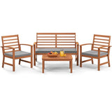 Tangkula 4 Pieces Outdoor Furniture Set, Acacia Wood Conversation Set w/Soft Seat Cushions, Stable Acacia Wood Frame, Patio Sofa & Coffee Table Set for Backyard, Porch, Poolside (Grey) Tangkula