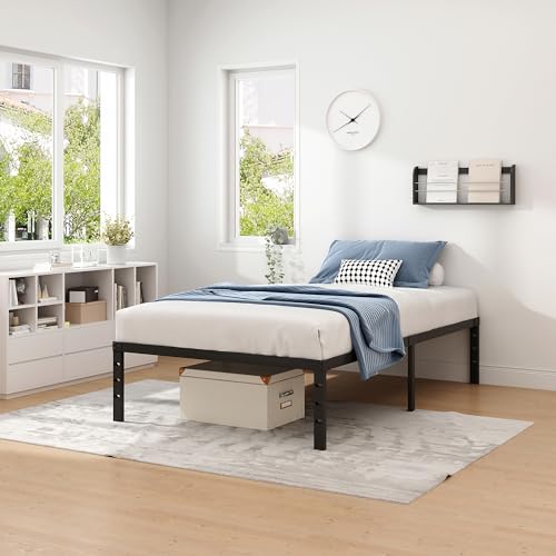NEW JETO Metal Bed Frame,Twin Size Bed Frame with Storage Space,Heavy Duty Sturdy Mattress Foundation,Easy Assembly,No Box Spring Needed, Black,18 Inch,Twin NEW JETO