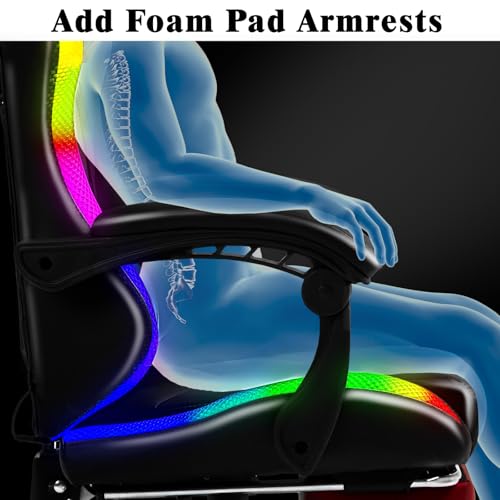 Czlolo Gaming Chair, Racing Style RGB LED Lights Gaming Chairs for Adults and Kids, Lumbar Massager Gamer Chair, High Back Reclining Computer Chair with Footrest and Headrest (Black/Red) Czlolo