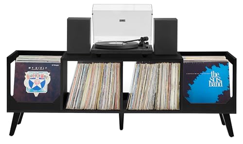 Crosley Furniture Asheville Mid-Century Modern Media Console Record Player Stand, Storage for Vinyl Records, Black Crosley Furniture