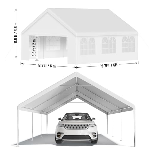 20'X20' Party Tent, Outdoor Heavy Duty Wedding Gazebo, Removable Sidewalls, Water & UV Resistant, Event Shelter Canopy Tent for Parties Carport BBQ, White & Straight Edge BouPower