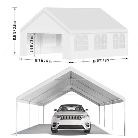 20'X20' Party Tent, Outdoor Heavy Duty Wedding Gazebo, Removable Sidewalls, Water & UV Resistant, Event Shelter Canopy Tent for Parties Carport BBQ, White & Straight Edge BouPower