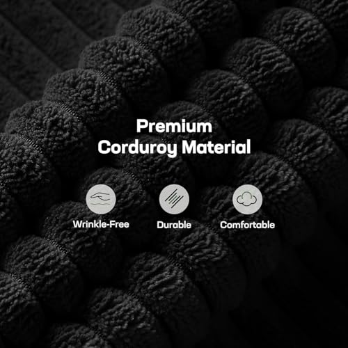 Marsail Futon Sofa Bed, 66” Futon Couch with Adjustable Backrest & Armrests, Convertible Small Sleeper Sofa Bed for Small Apartments, Study Room, Office, Corduroy Loveseat, Black Marsail