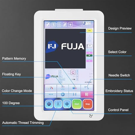 FUJA Commercial Embroidery Machine with 10 Needles, 1200SPM Max Speed, 7" Touch Screen, 9.5" × 14.2" Embroidery Area for Small Business & Beginners, Built for Hat, Flat, Patches, T-shirt and more FUJA
