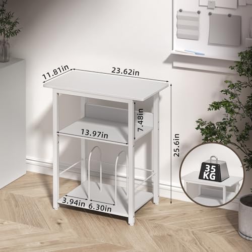 LELELINKY Narrow White Record Player Stand, 23.62 inch Wide Record Sto ...