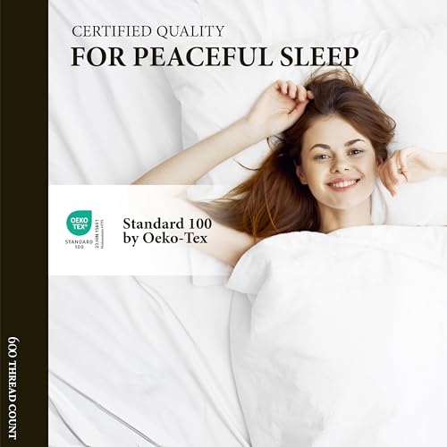 Ashton Sheets 100% Egyptian Cotton Queen Size Sheet Set - 600 Thread Count Egyptian Cotton Sheets Set for Queen Size Bed (4 Pc, White), Soft, Cooling, Luxury Hotel 16" Deep Pocket Sateen Bedsheet Ashton Sheets